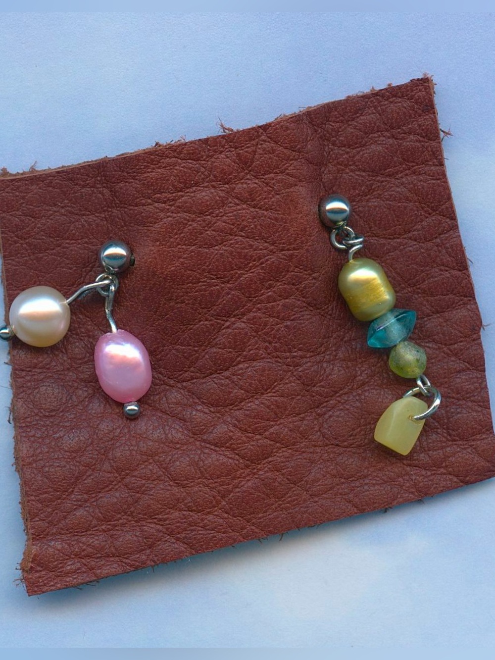 Handmade Mismatched strawberry lime pearl drop earrings